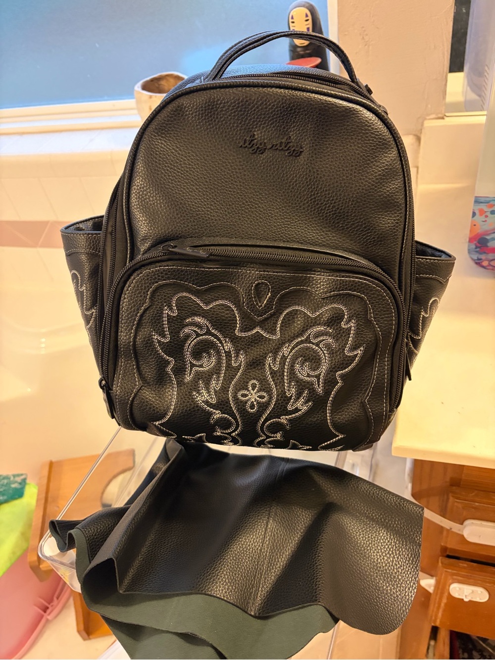 Itzy Ritzy Black Embroidered Baby Bag Backpack